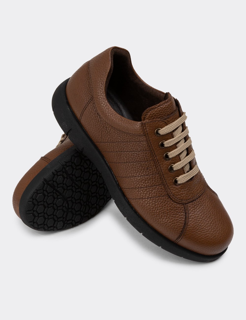 Tan Leather Lace-up Shoes - 01951MTBAC01