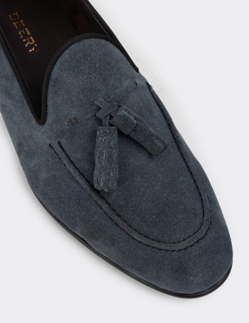 Gray Suede Leather Loafers - 01701MGRIC11