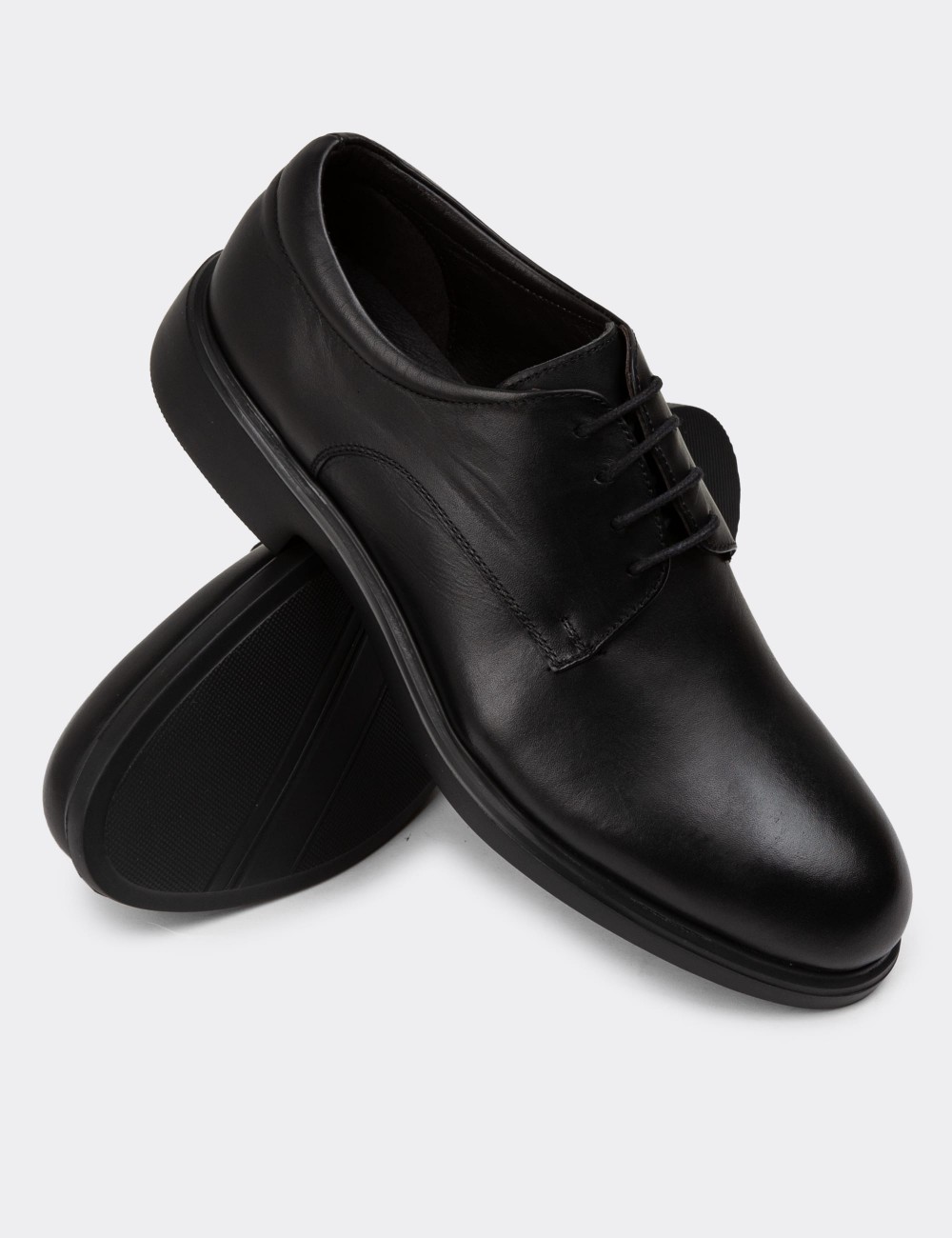 Black Leather Lace-up Shoes - 01934MSYHE04