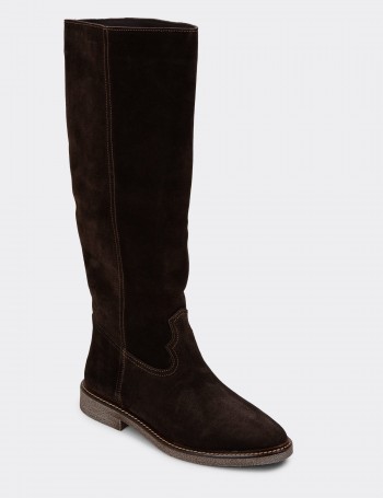 Brown Suede Leather Boots - 01968ZKHVC01