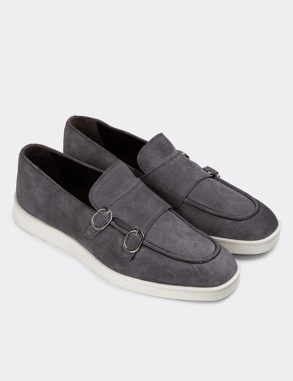 Gray Suede Leather Loafers - 01966MGRIC01