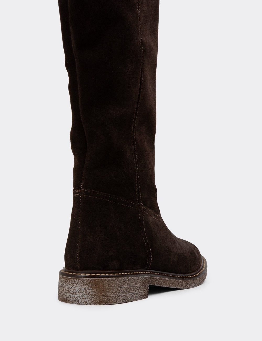 Brown Suede Leather Boots - 01968ZKHVC01