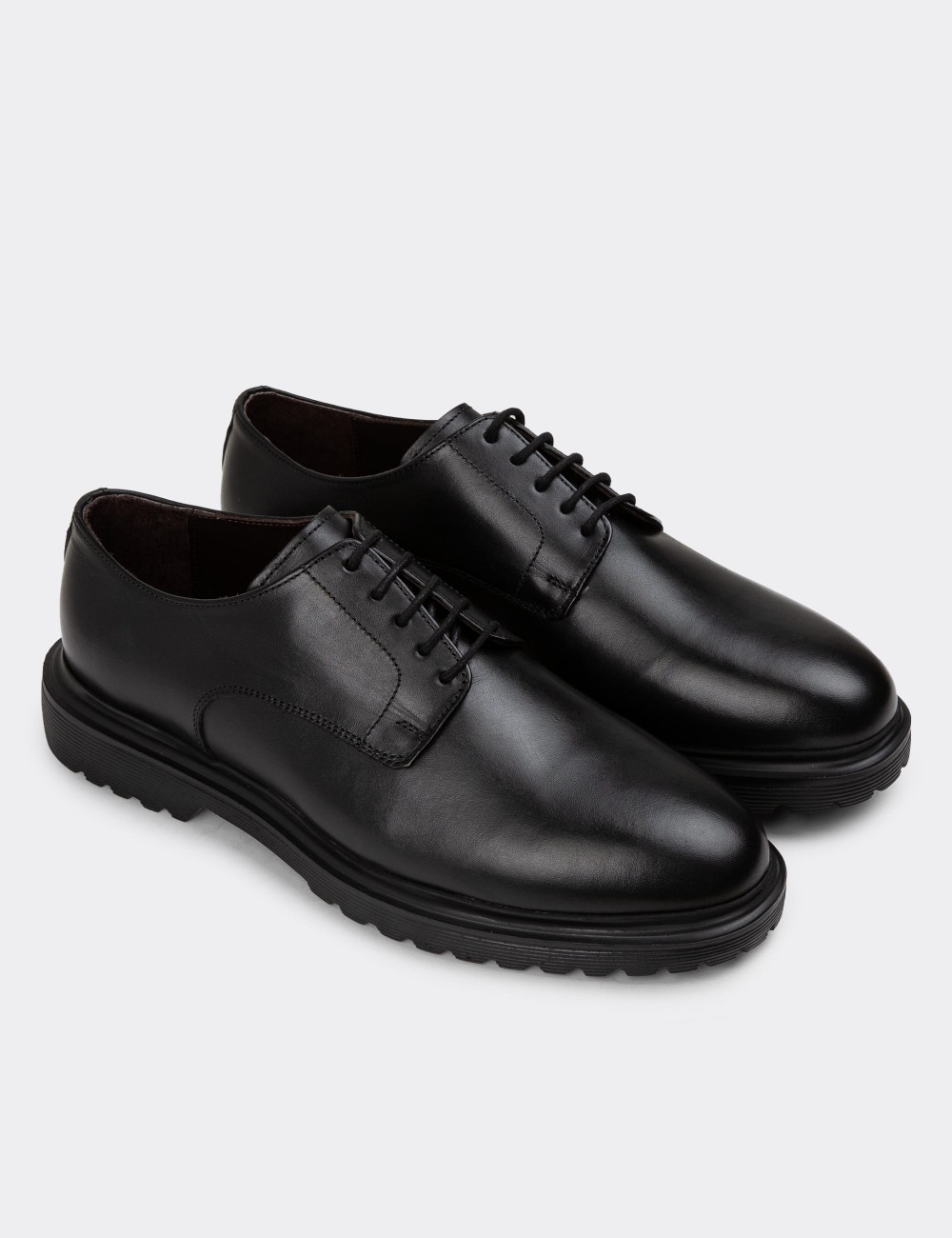 Black Leather Lace-up Shoes - 01932MSYHE05