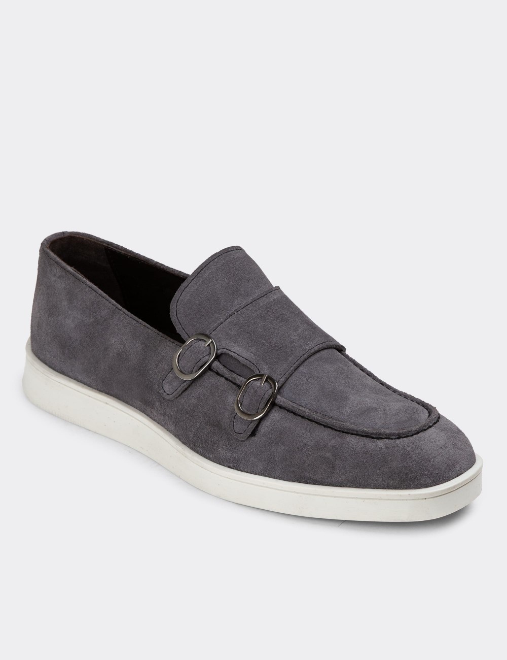 Gray Suede Leather Loafers - 01966MGRIC01