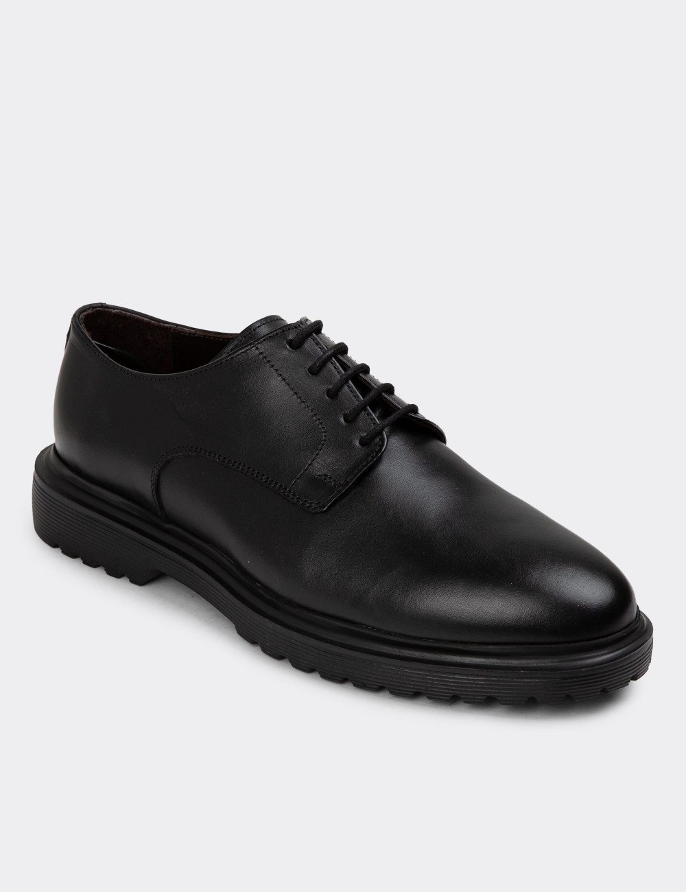 Black Leather Lace-up Shoes - 01932MSYHE05