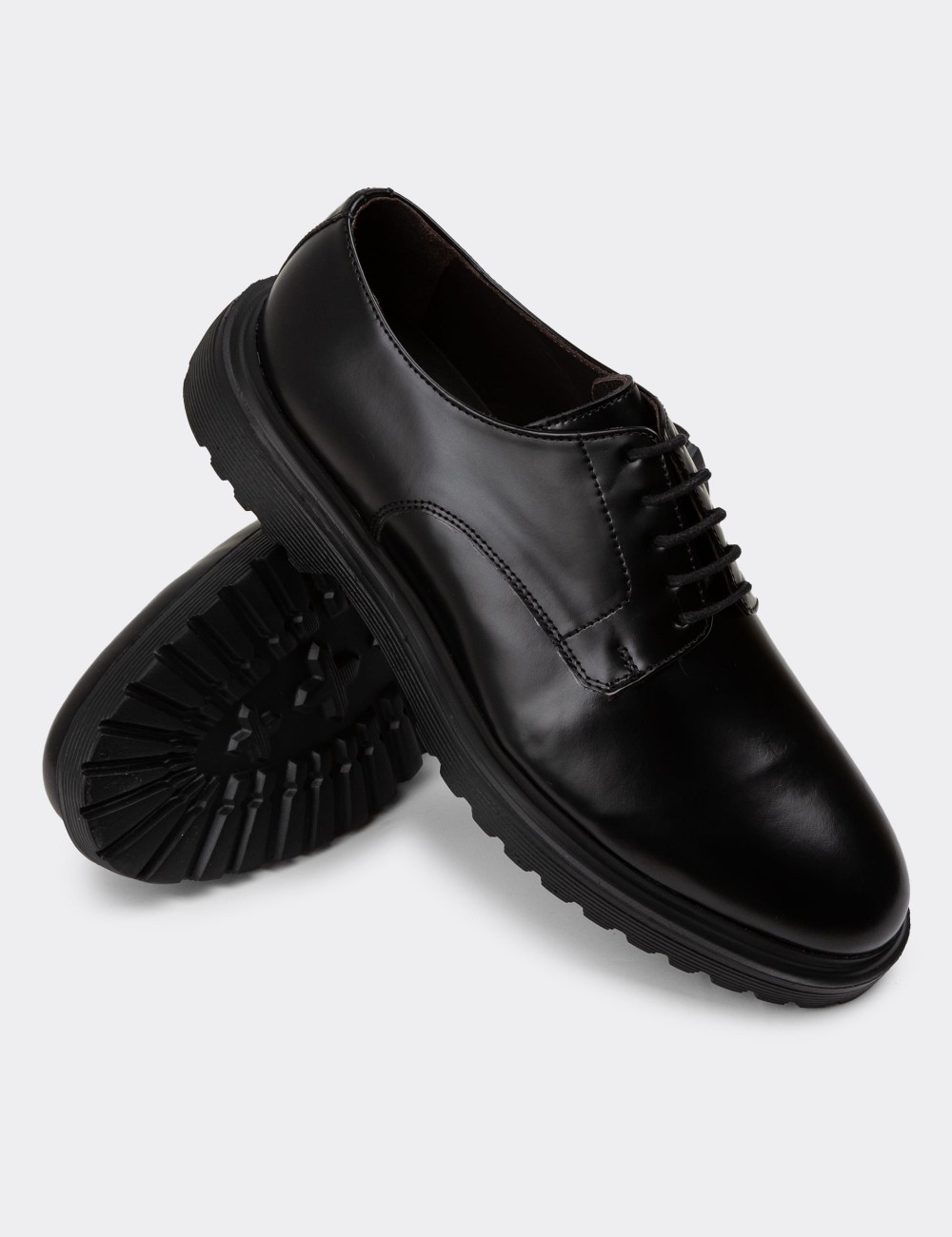 Black Leather Lace-up Shoes - 01932MSYHE04