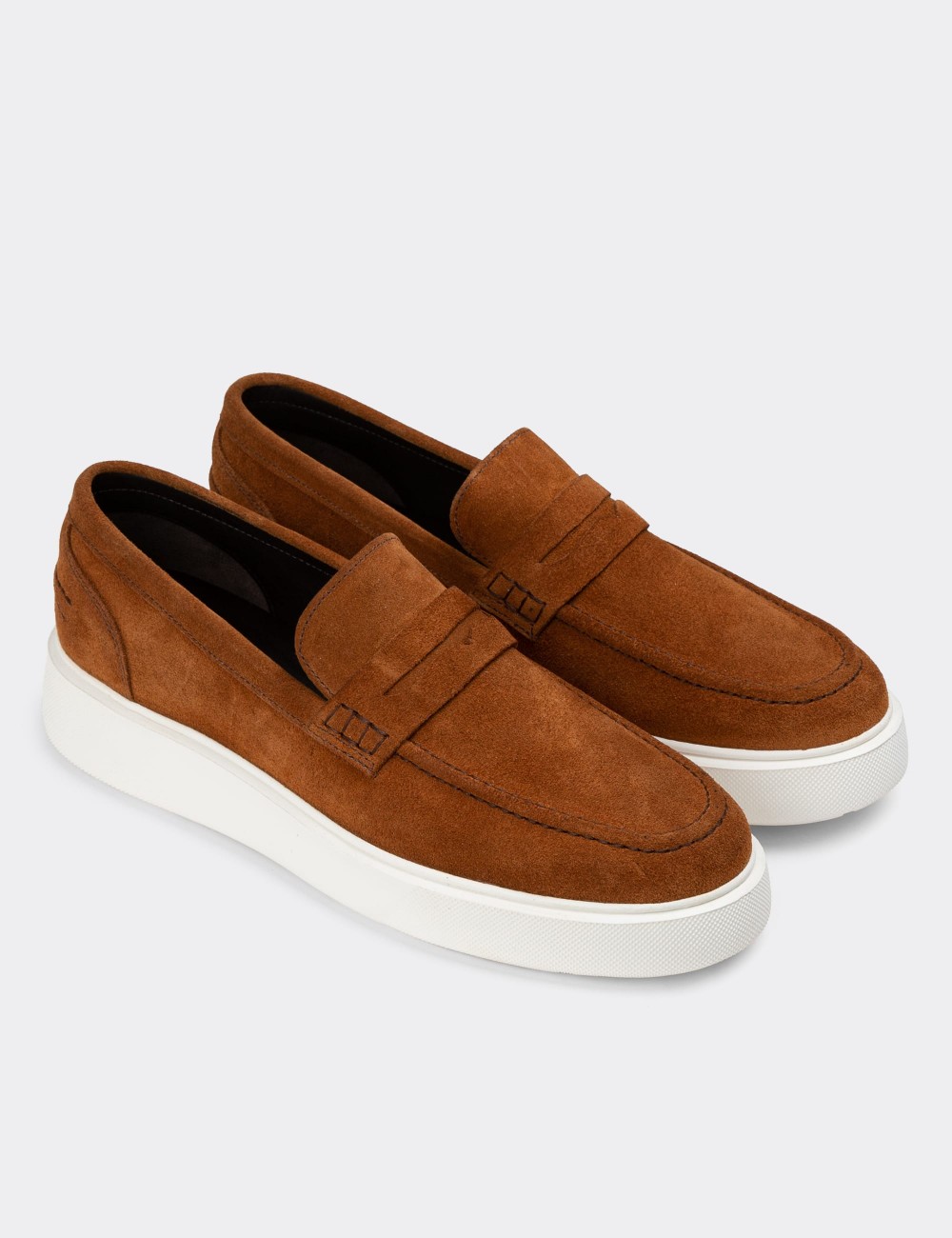 Tan Suede Leather Loafers - 01964MTBAE01