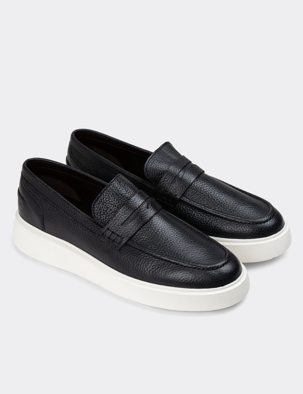 Navy Leather Loafers - 01964MLCVE01