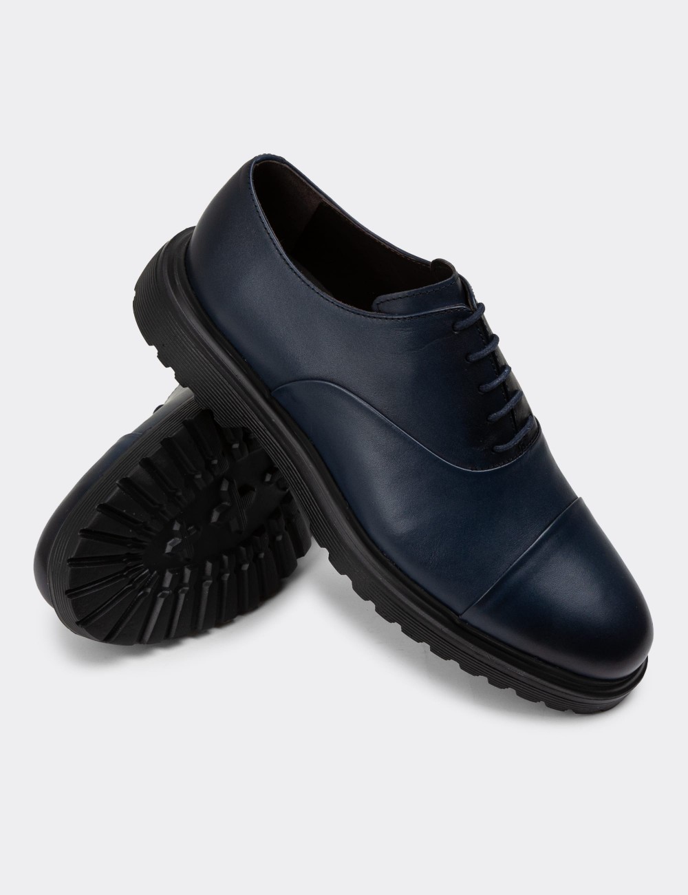 Blue Leather Lace-up Shoes - 01026MMVIE04