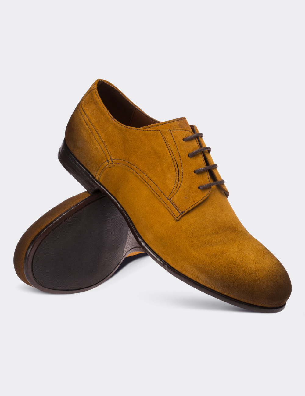 Yellow Suede Leather Lace-up Shoes - 01294MSRIC01