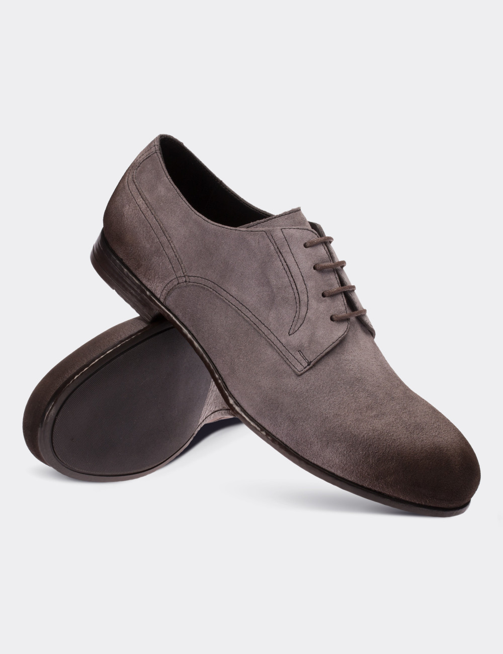Gray Suede Leather Lace-up Shoes - 01294MGRIC01