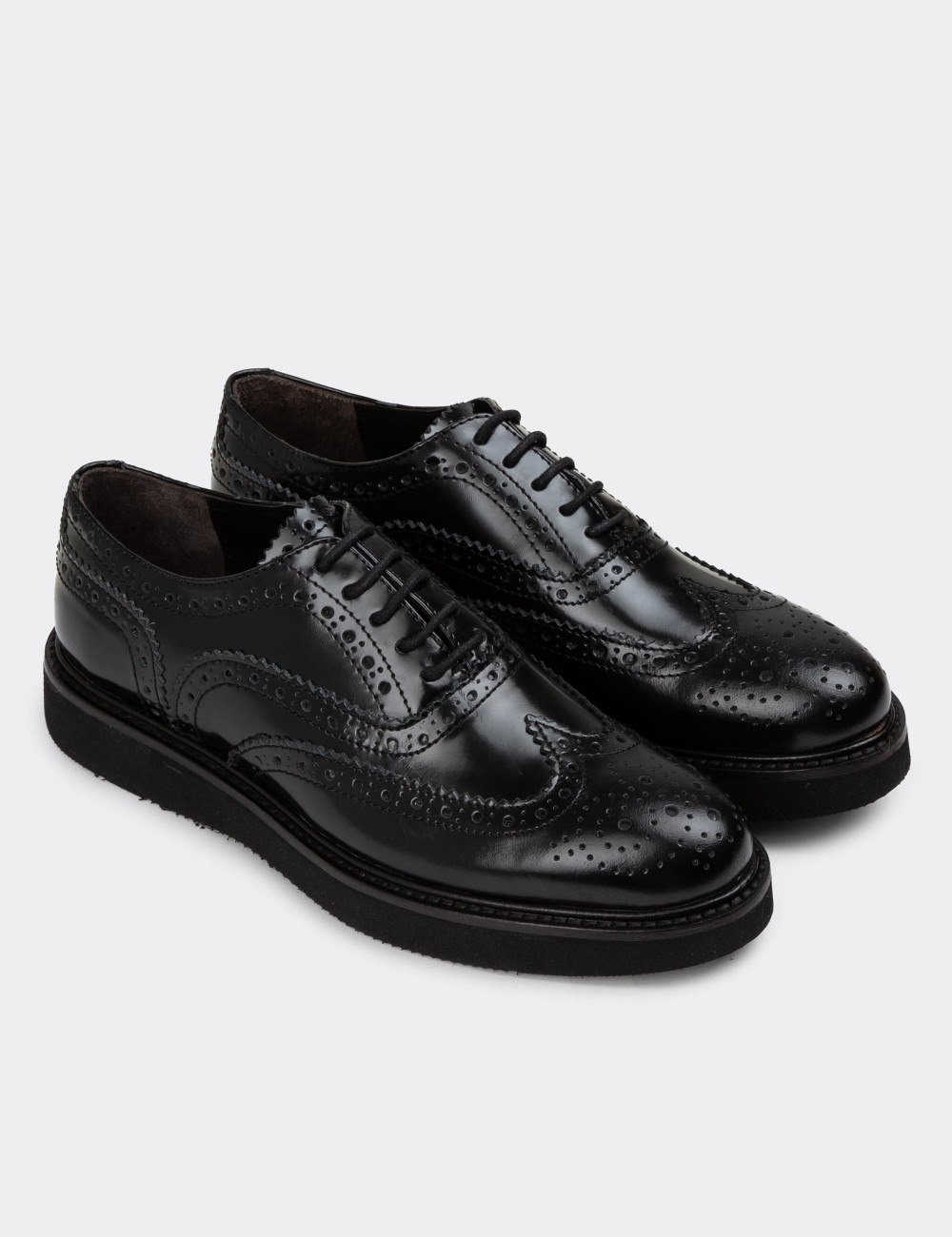 Black Leather Oxford Shoes - 01418ZSYHE01