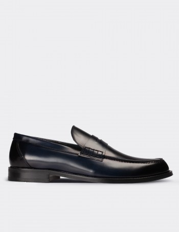 Navy Leather Loafers - 01538MLCVN02