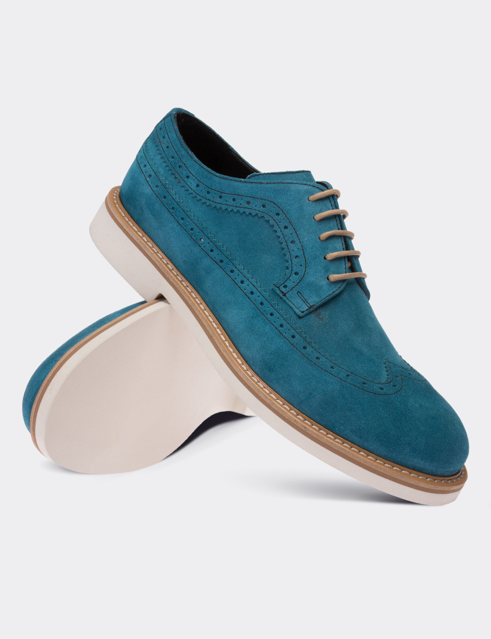 Blue Suede Leather Lace-up Shoes - 01293MMVIE01