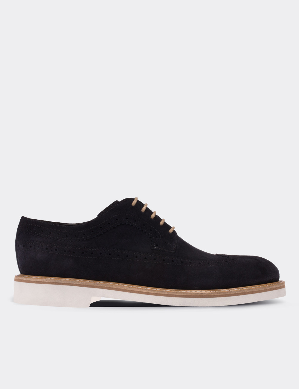 Navy Suede Leather Lace-up Shoes - 01293MLCVE25