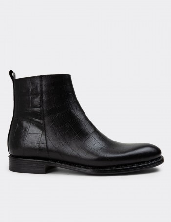 Black Leather Boots - 01921MSYHC07