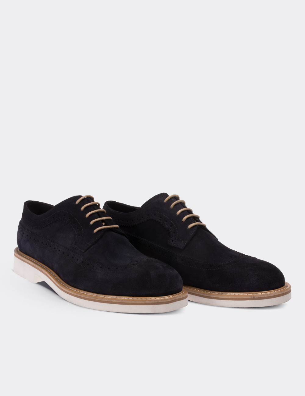 Navy Suede Leather Lace-up Shoes - 01293MLCVE25