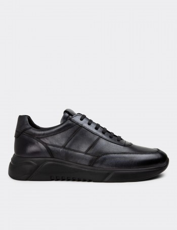 Anthracite Leather Sneakers - 01963MANTE01