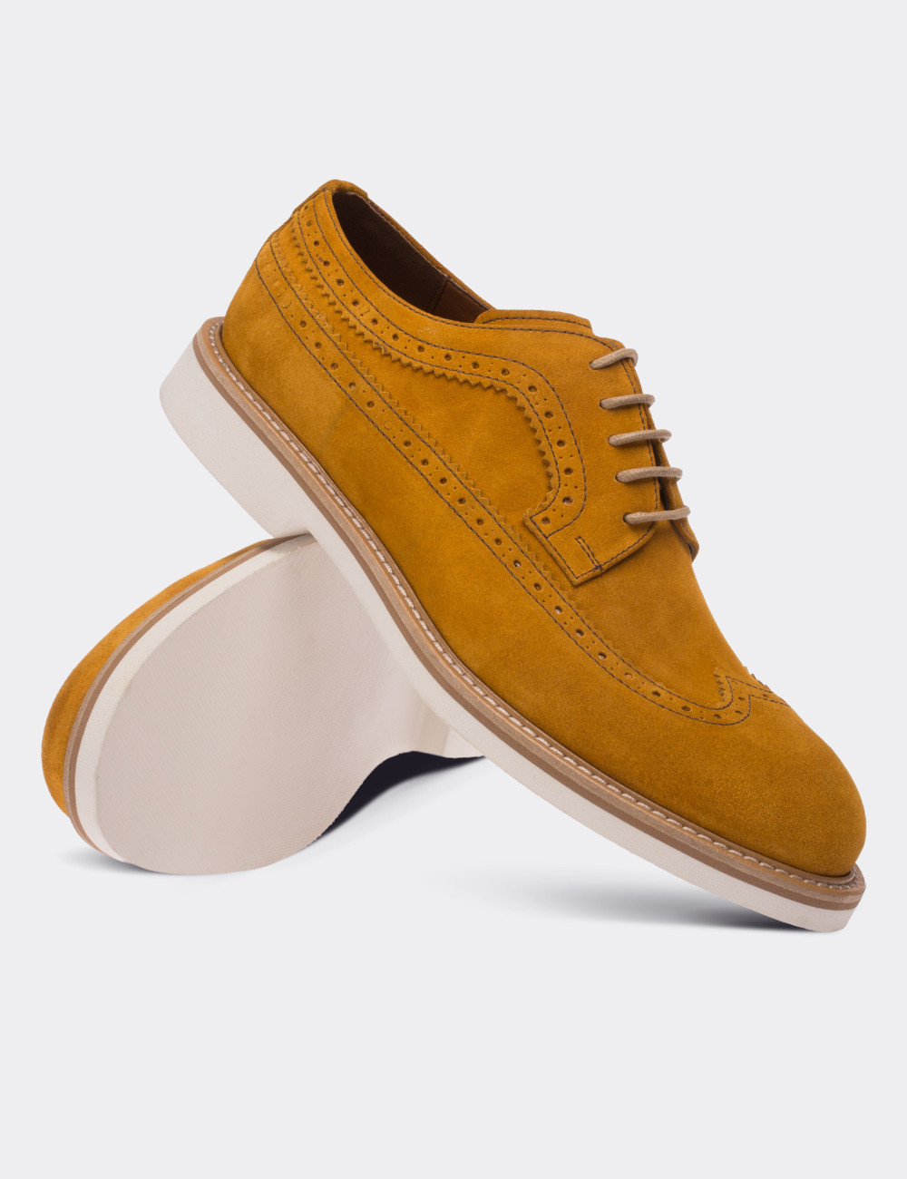 Yellow Suede Leather Lace-up Shoes - 01293MSRIE03