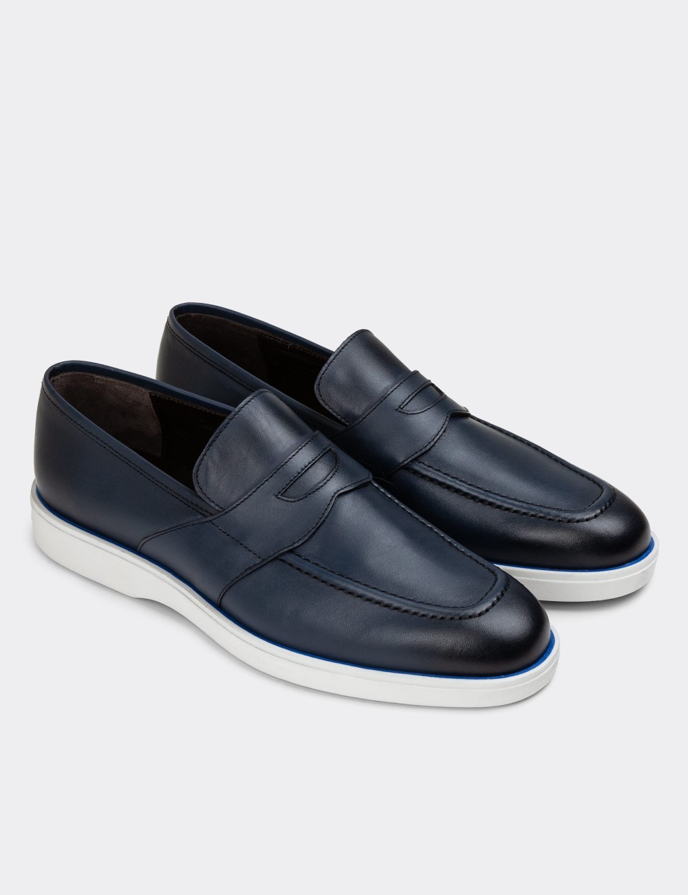Blue Leather Loafers - 01960MMVIC01