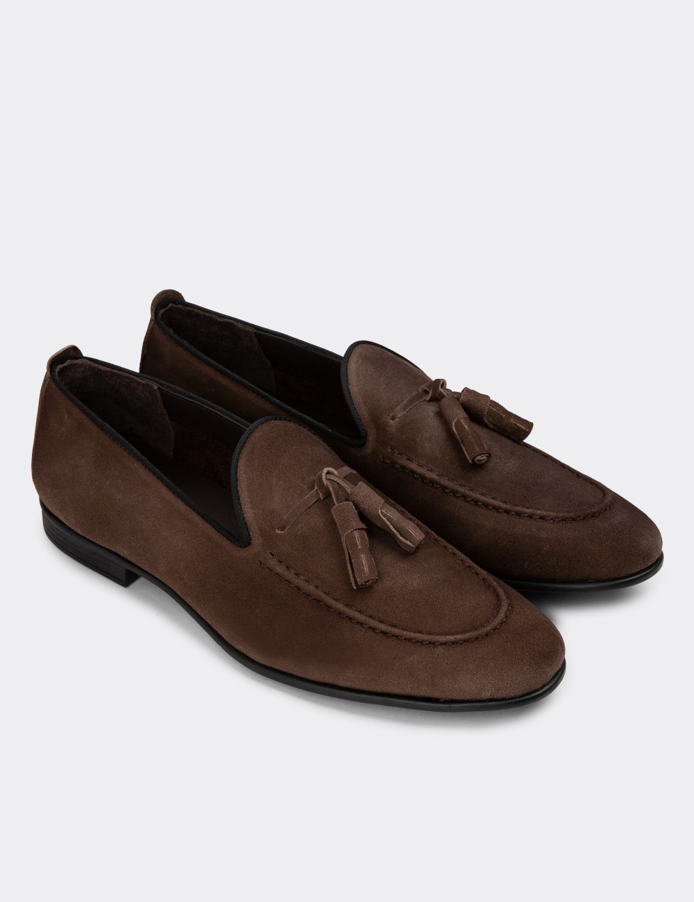 Brown Suede Leather Loafers - 01701MKHVC91