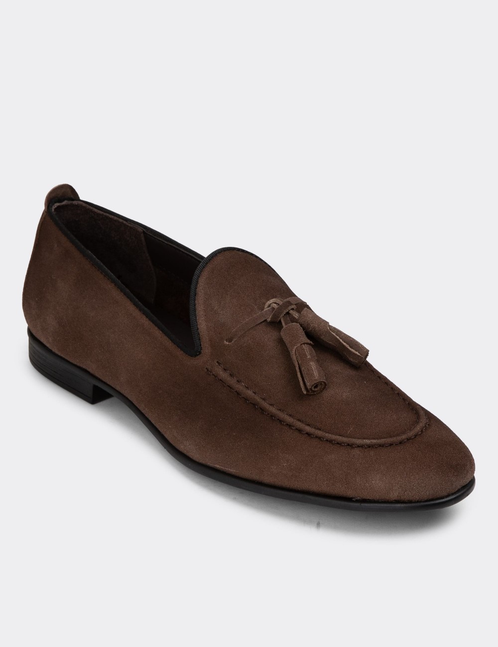 Brown Suede Leather Loafers - 01701MKHVC91