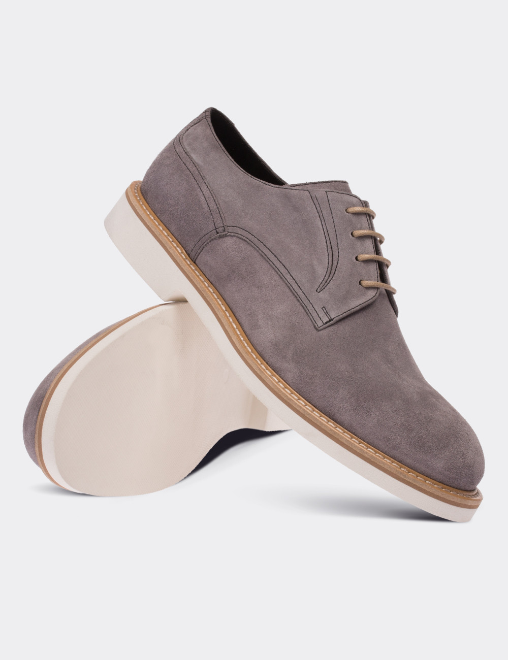 Gray Suede Leather Lace-up Shoes - 01294MGRIE06