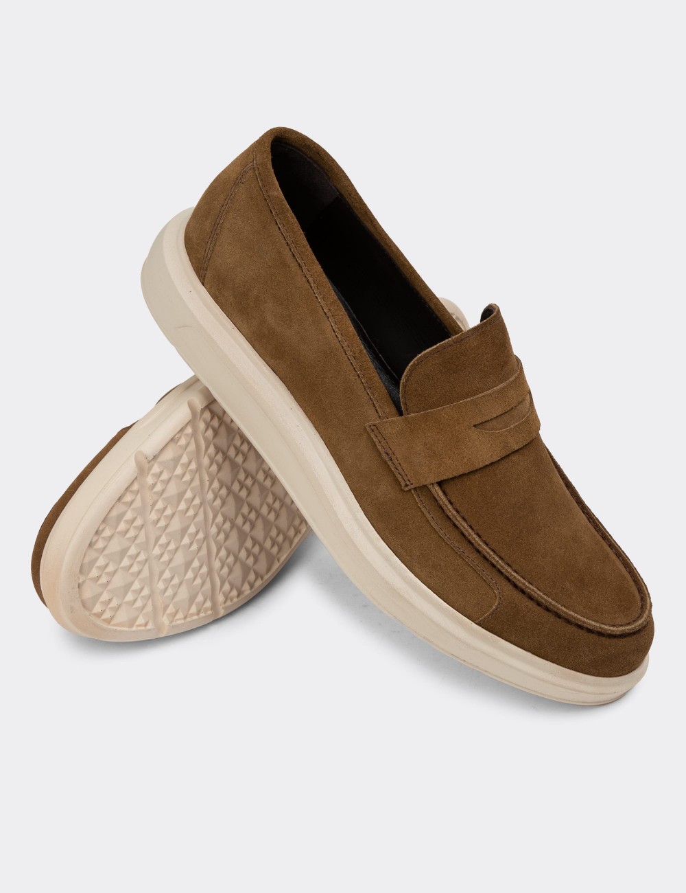 Tan Suede Leather Loafers - 01564MTBAP10