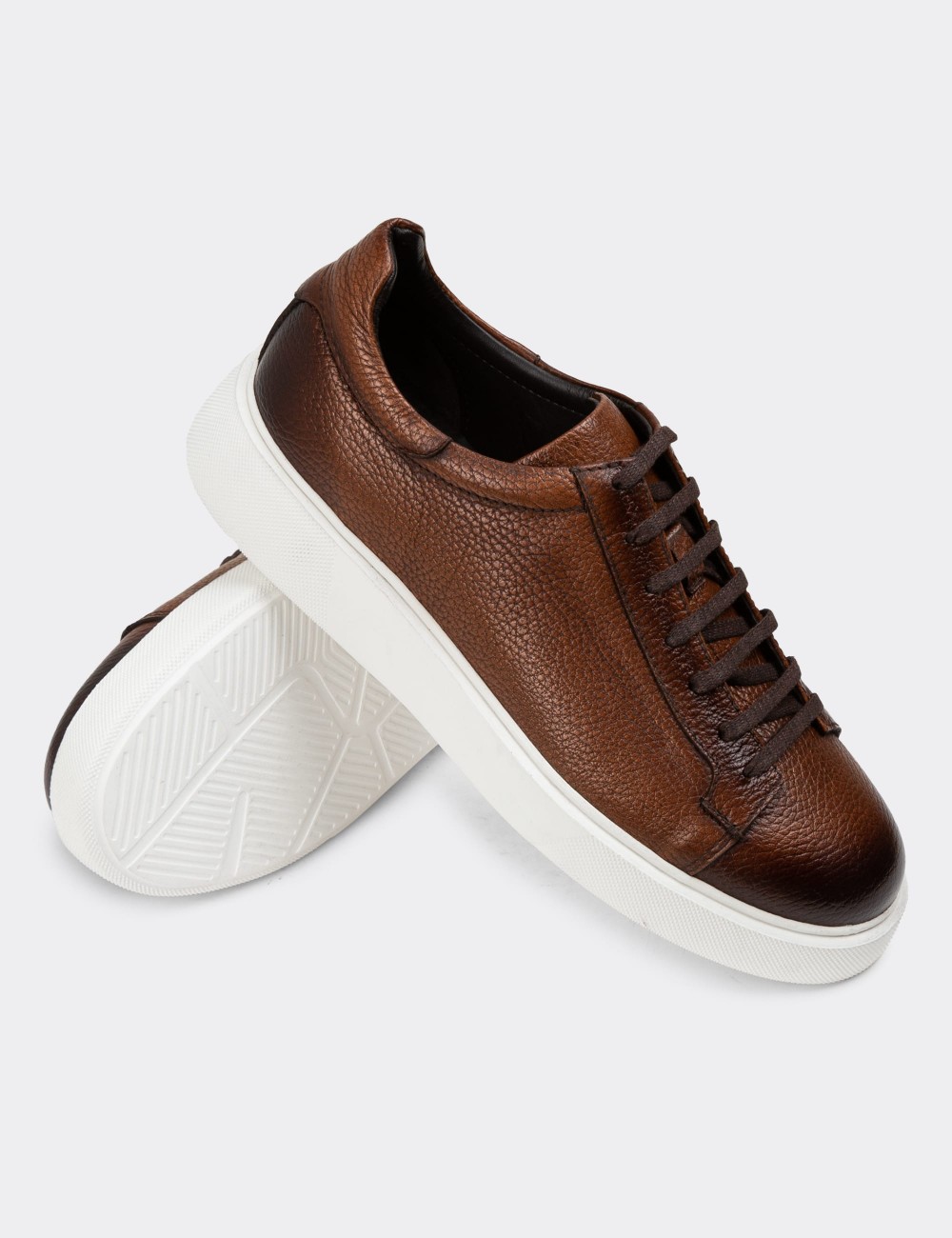 Tan Leather Sneakers - 01954MTBAE01