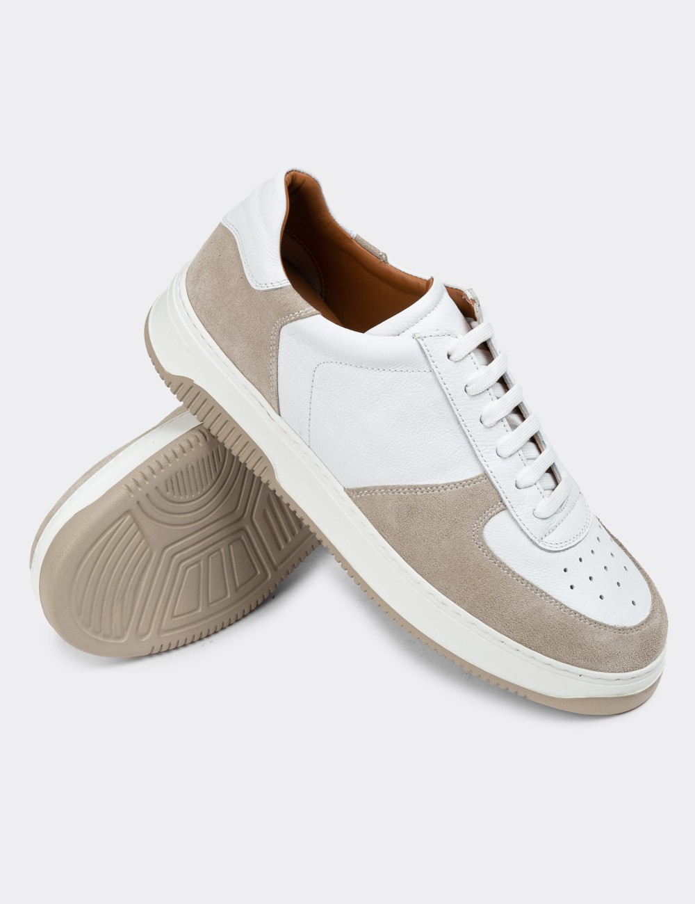Beige Leather Sneakers - 01965MBEJE01