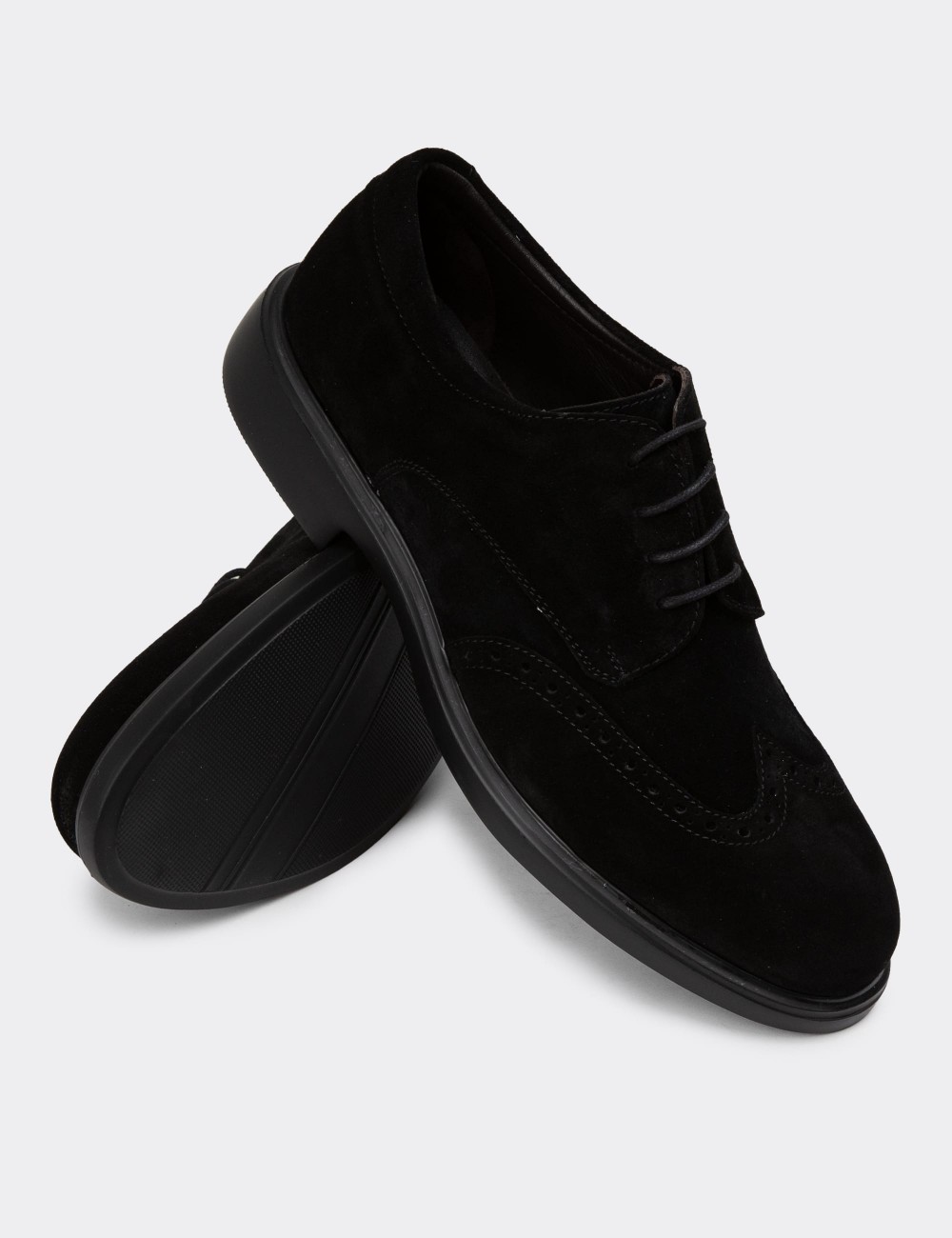 Black Suede Leather Lace-up Shoes - 01942MSYHE04