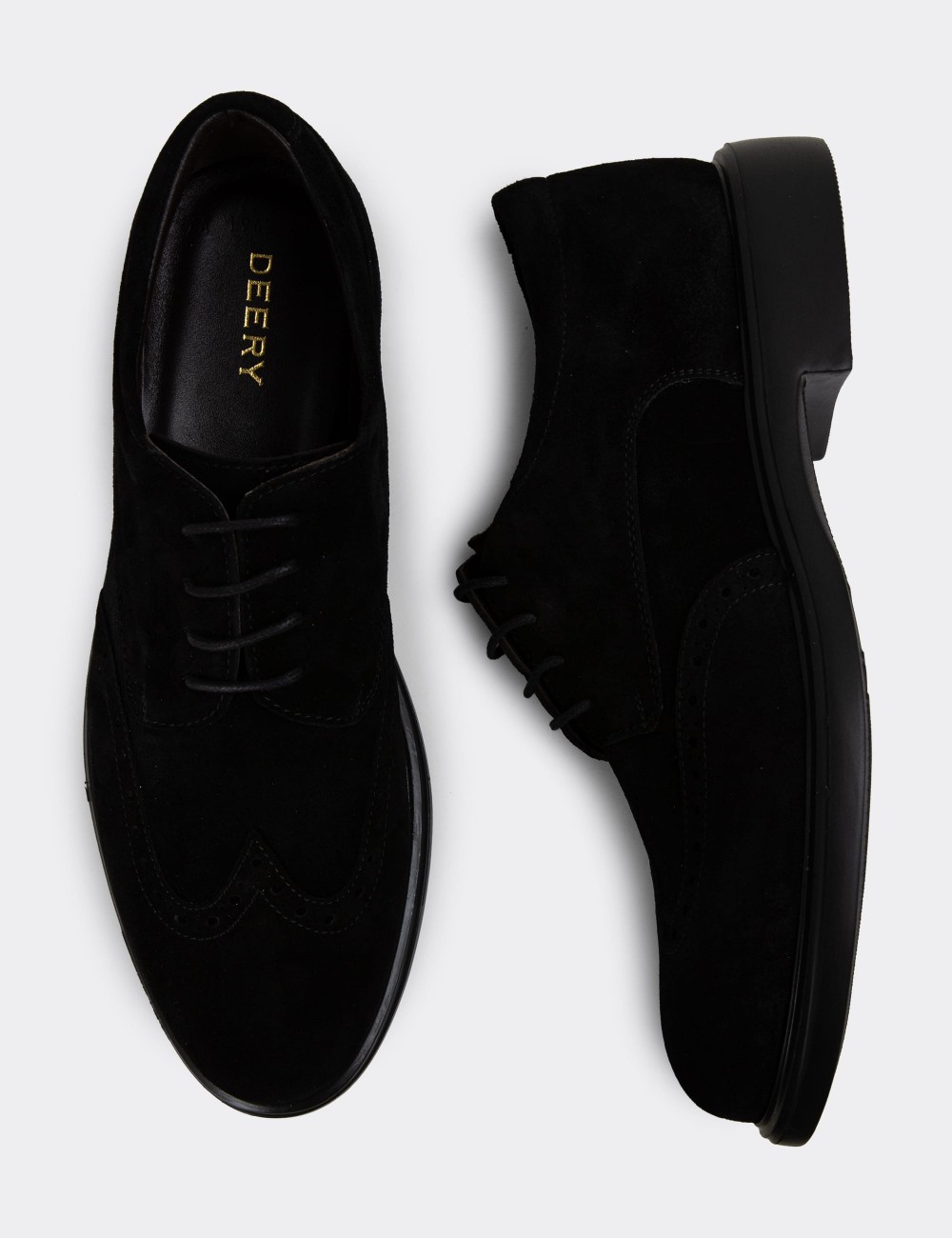 Black Suede Leather Lace-up Shoes - 01942MSYHE04