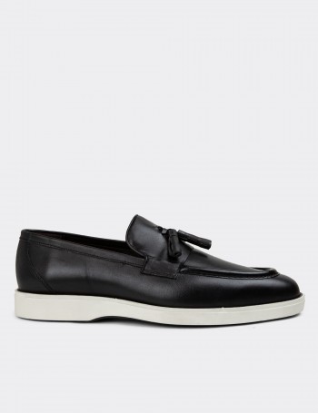 Black Leather Loafers - 01958MSYHC01