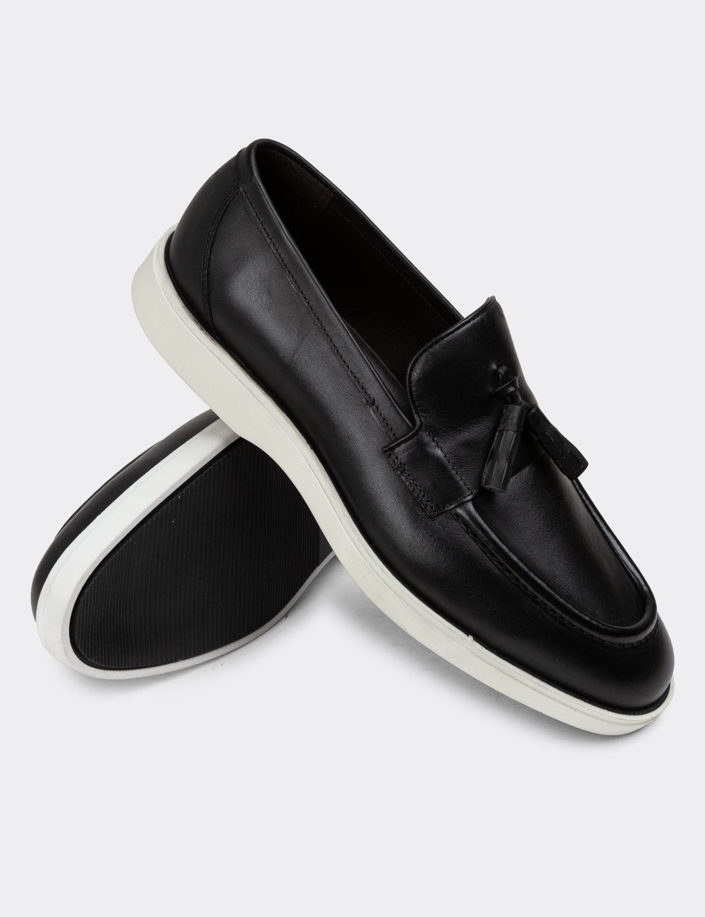 Black Leather Loafers - 01958MSYHC01