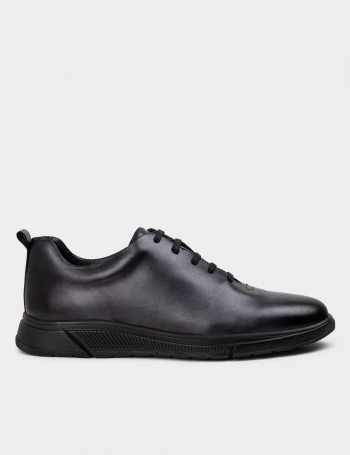 Anthracite Leather Lace-up Shoes - 01875MANTC01