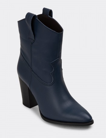 Navy Leather Boots