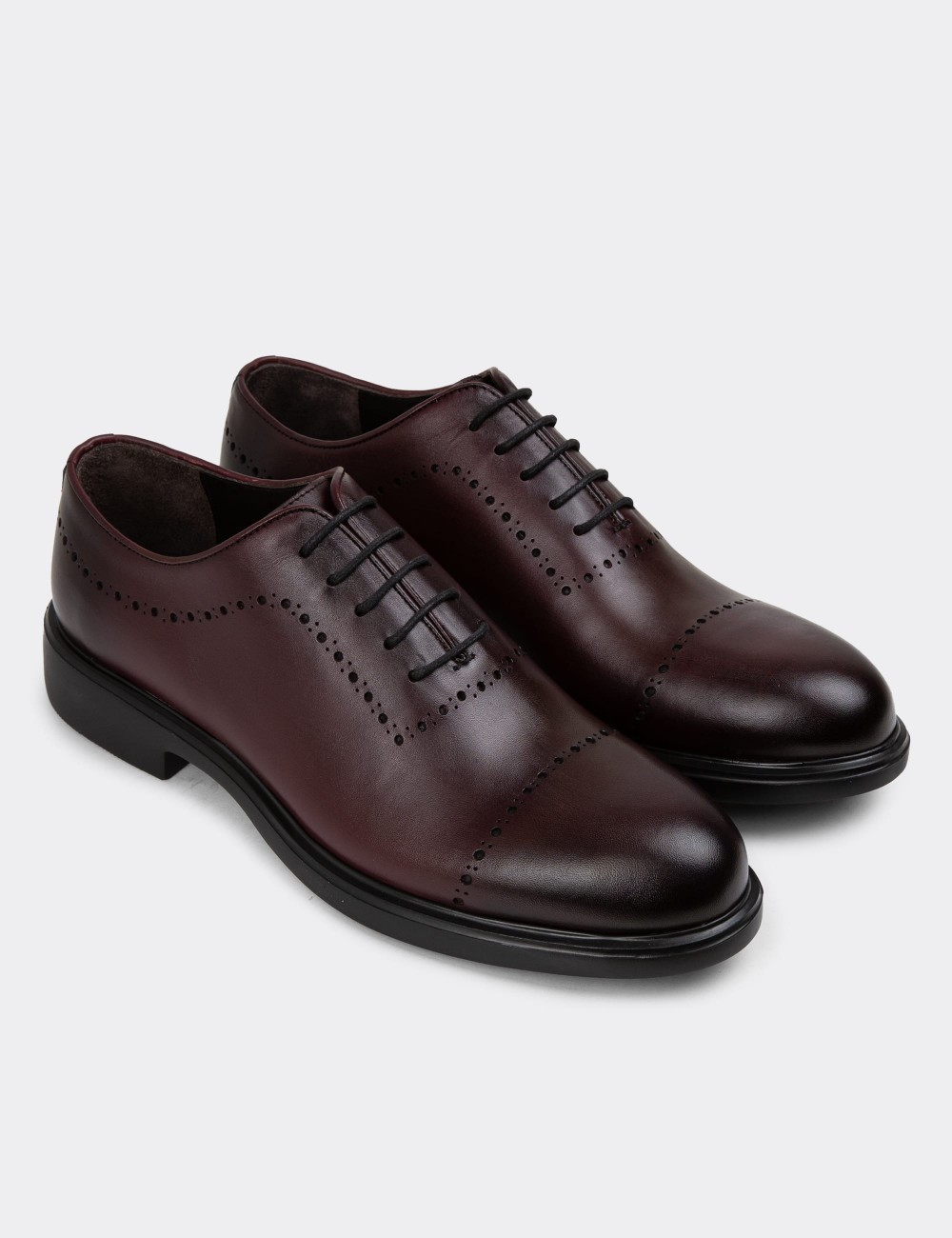 Burgundy Leather Lace-up Shoes - 00491MBRDE08