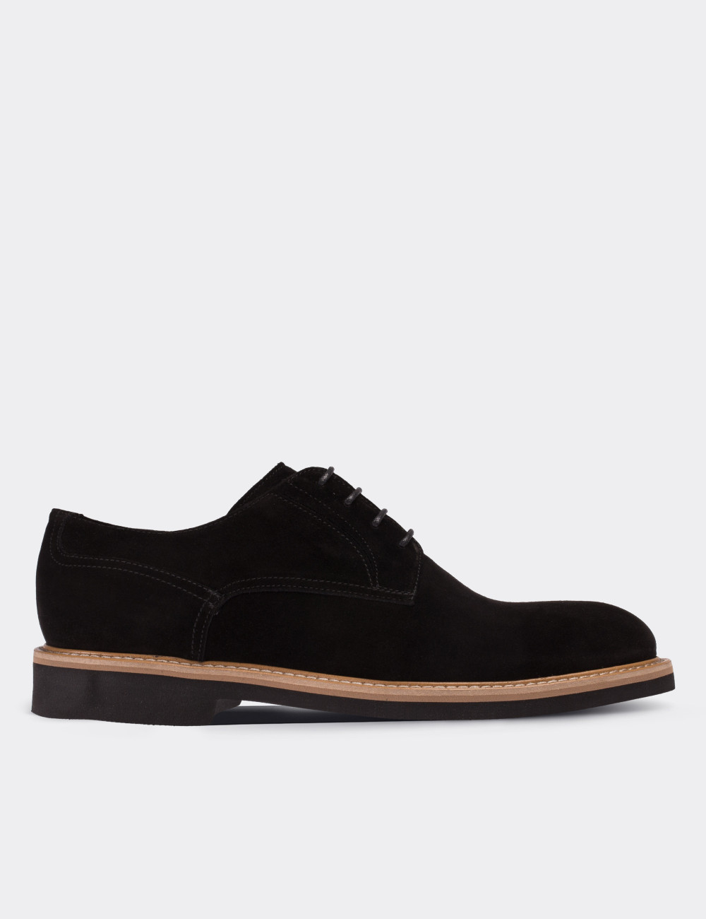 Black Suede Leather Lace-up Shoes - 01294MSYHE18