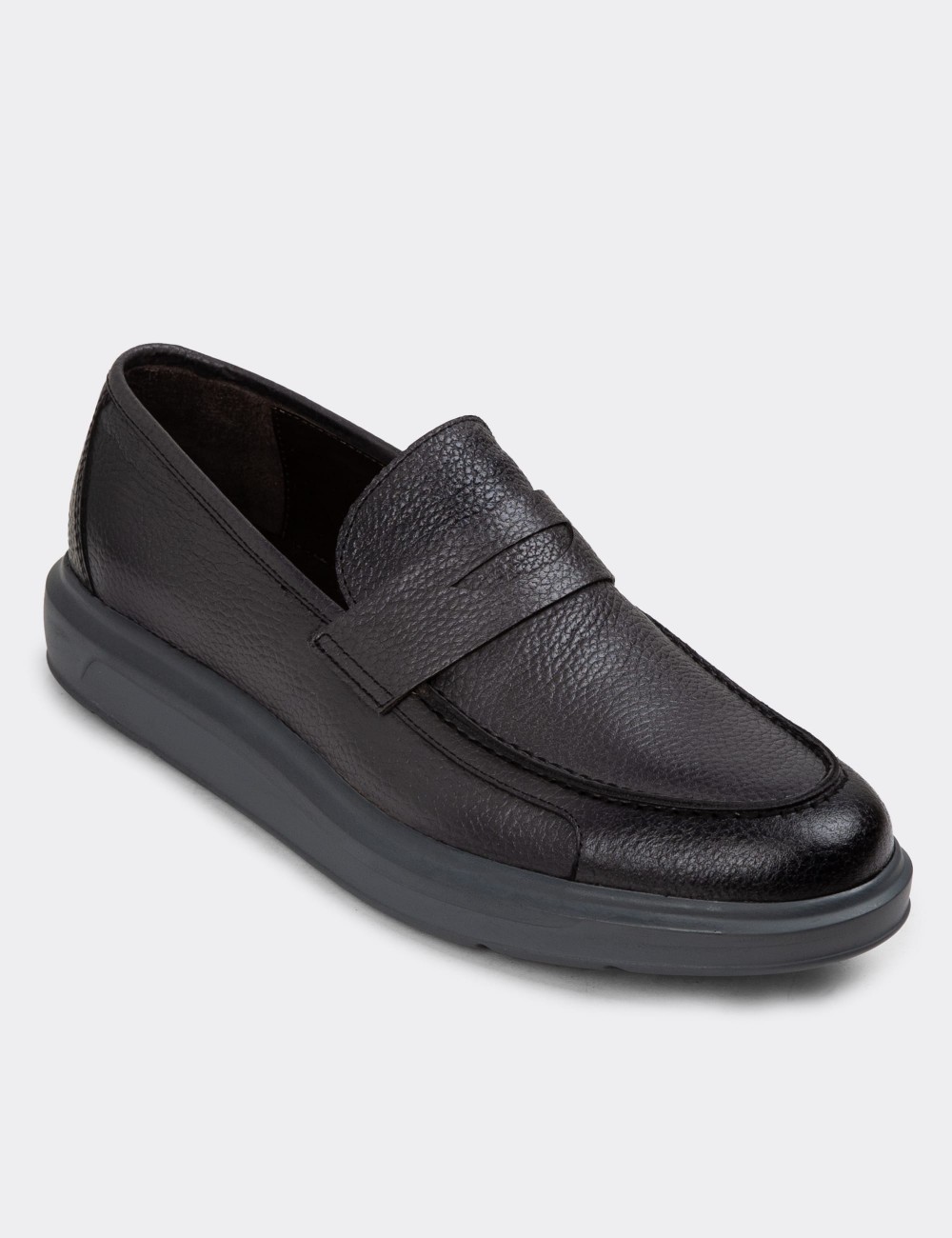 Gray Leather Loafers - 01564MGRIP14