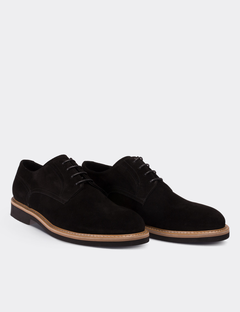 Black Suede Leather Lace-up Shoes - 01294MSYHE18