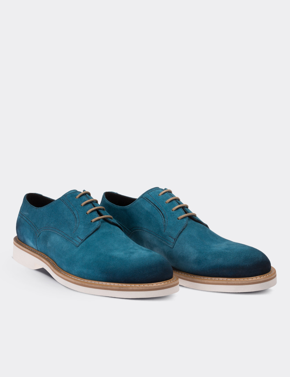 Blue Suede Leather Lace-up Shoes - 01294MMVIE01