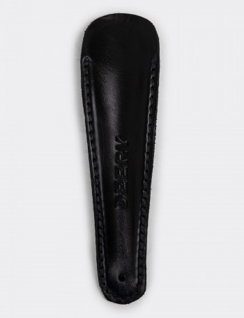 Black Leather Shoehorn with Stainless Steel - 22222MSYHJ02