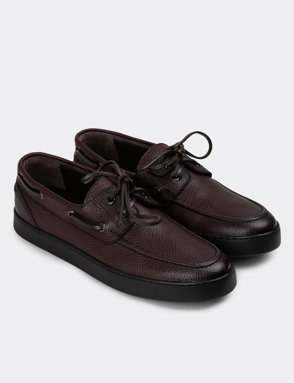 Burgundy Leather Lace-up Shoes - 01952MBRDC01