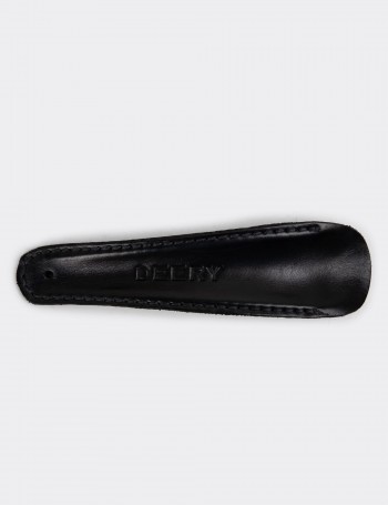 Black Leather Shoehorn with Stainless Steel - 22222MSYHJ02