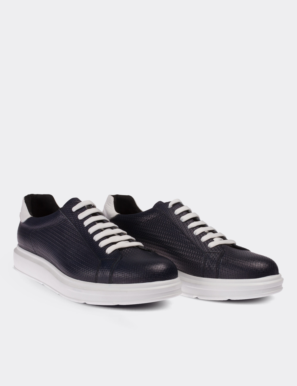 Navy  Leather Lace-up Shoes - 01673MLCVP01