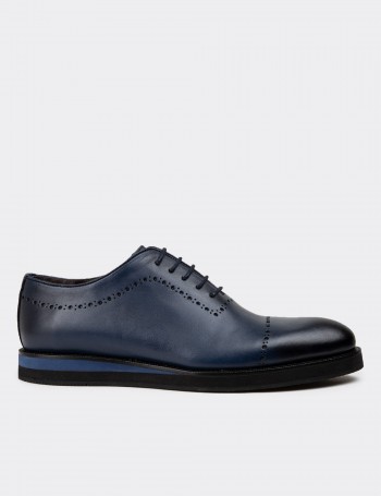 Navy Leather Lace-up Shoes - 00491MLCVE07