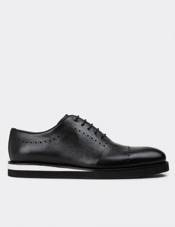 Black Leather Lace-up Shoes - 00491MSYHE28