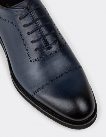 Navy Leather Lace-up Shoes - 00491MLCVE07