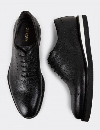 Black Leather Lace-up Shoes - 00491MSYHE28