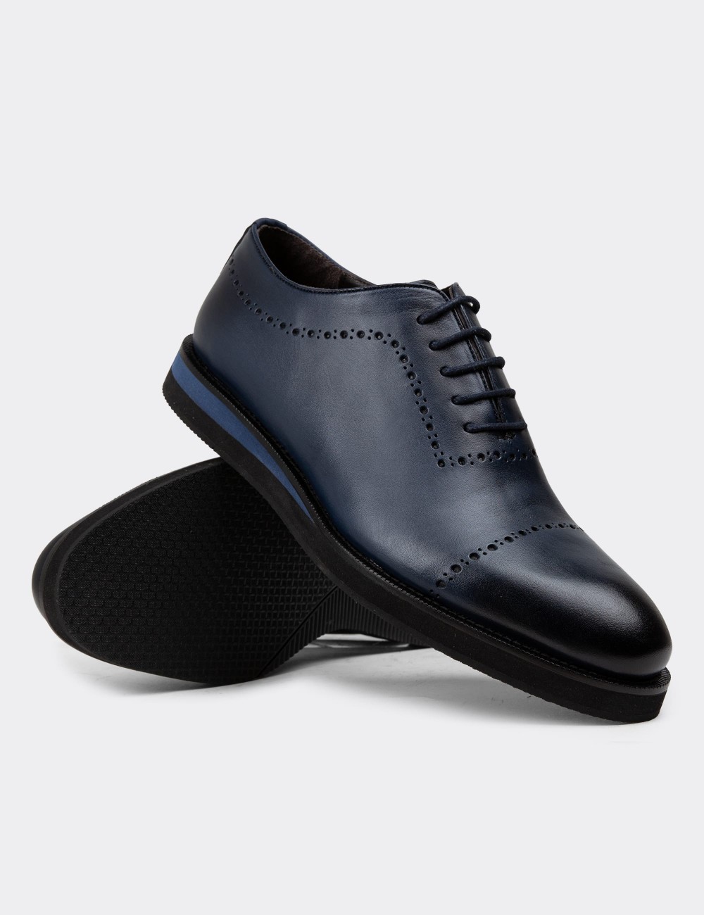 Navy Leather Lace-up Shoes - 00491MLCVE07